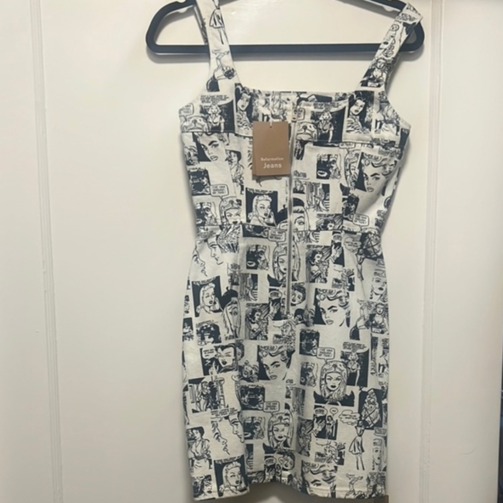 Reformation Black and White Comic Print Mini Dress